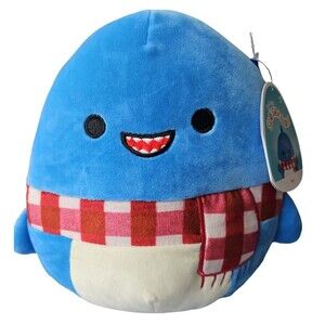 Squishmallow 8” REY the BLUE SHARK SCARF WINTER NWT